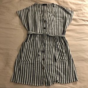Striped Button-up Dress with Tie